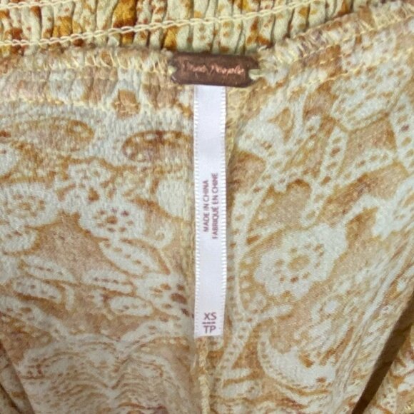 Free People Yellow Sugar Sands Jumpsuit Wide Leg Floral Print Smocked Size XS‎ - Picture 8 of 16